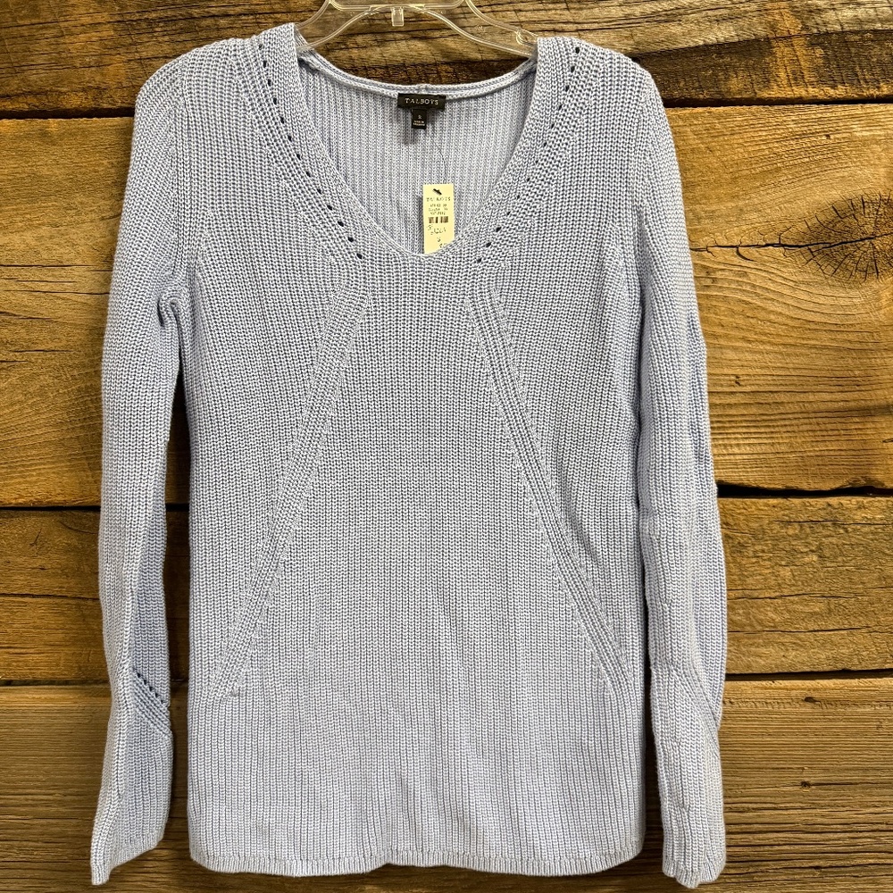 NWT Talbots vneck pima cotton sweater, light blue, size small